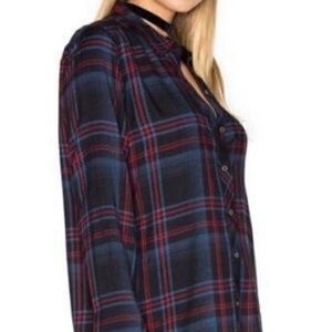 Michael Stars Navy and Red Plaid Top